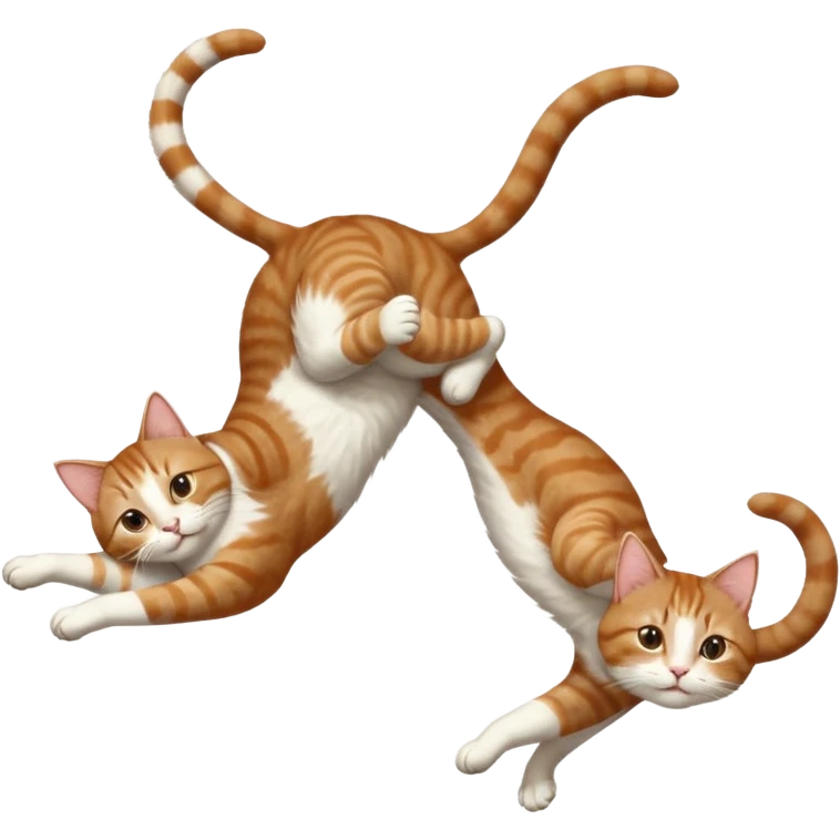 brown tabby and white cat with doing a big extremely long stretch reaching up into the air with arms and legs side by side together straight and overextended whilst lying on its side emoji