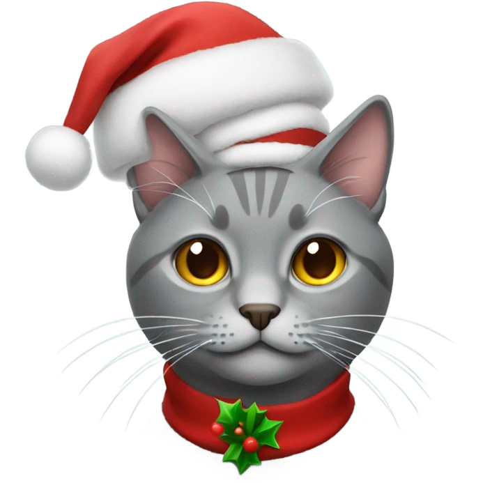 grey cat with christmas hat emoji