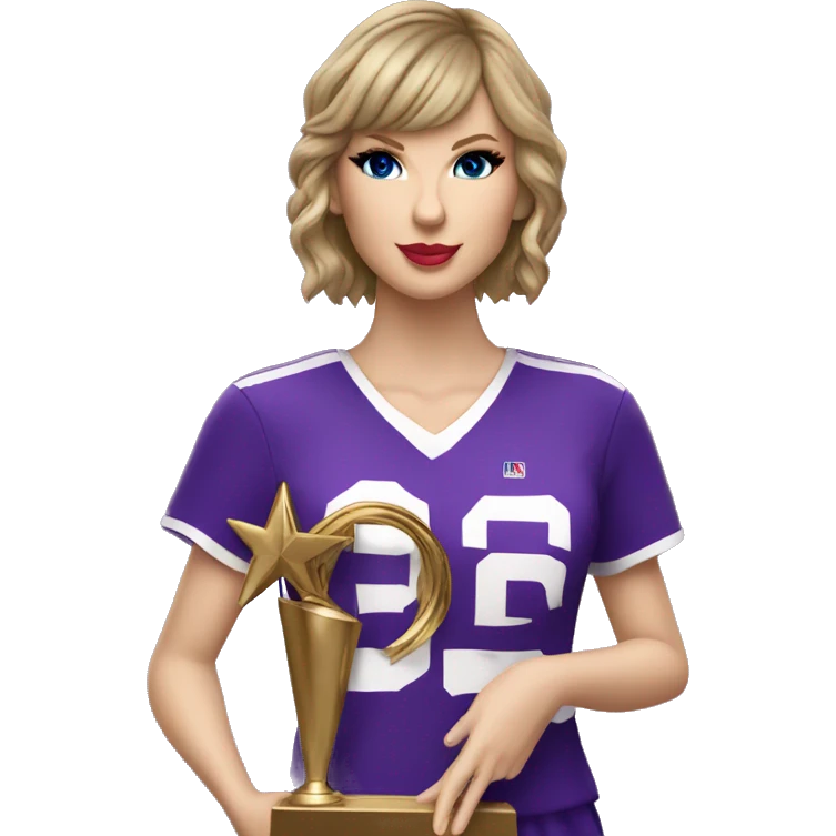 Taylor Swift wearing purple basketball uniform holding trophy with SWIFTYS name on uniform  emoji