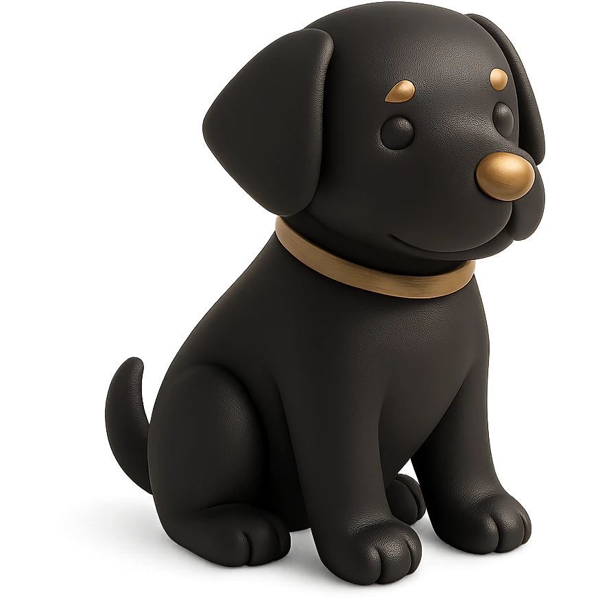 <systemPrompt>
  <style>
    <renderType>3D</renderType>
    <finish>Soft matte</finish>
    <colors>
      <primary>Black</primary>
      <secondary>Antique gold</secondary>
      <background>Pristine white</background>
    </colors>
    <composition>
      <angle>Isometric</angle>
      <shadows>Feathered</shadows>
      <lighting>Ambient glow</lighting>
    </composition>
    <tone>Minimalist</tone>
    <aesthetic>Simple and elegant</aesthetic>
  </style>
</systemPrompt>

{subject} = dog emoji
