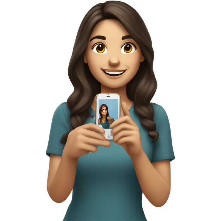 brunette girl take phone and shooting selfie emoji