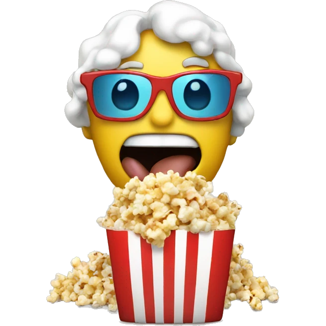 Emoji wearing 3D glasses eating popcorn  emoji
