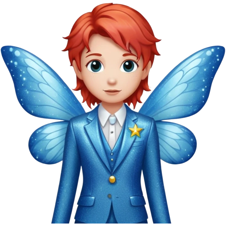 Fairy with red hair in sky-blue sparkly suit emoji
