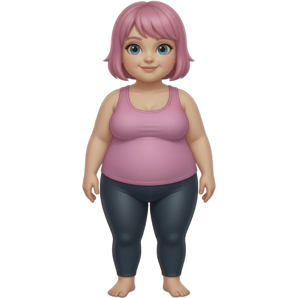 A full bodyview head to foot. obese girl with short pink hear that is buzzcut on the side. Wearing tight stretch pants buzzcut hair emoji