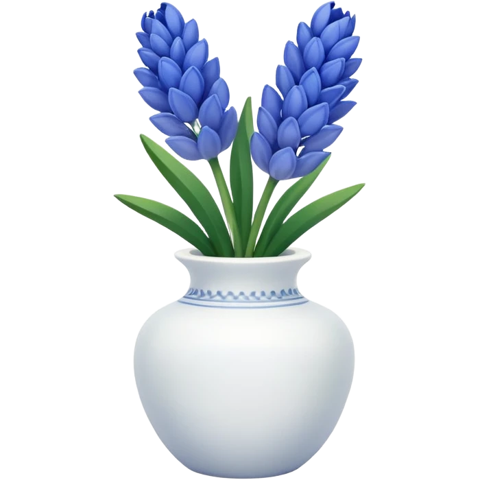 A small white ceramic vase holding a delicate blue hyacinth with soft green leaves — simple, elegant, and calming in a cozy, minimalist style. emoji