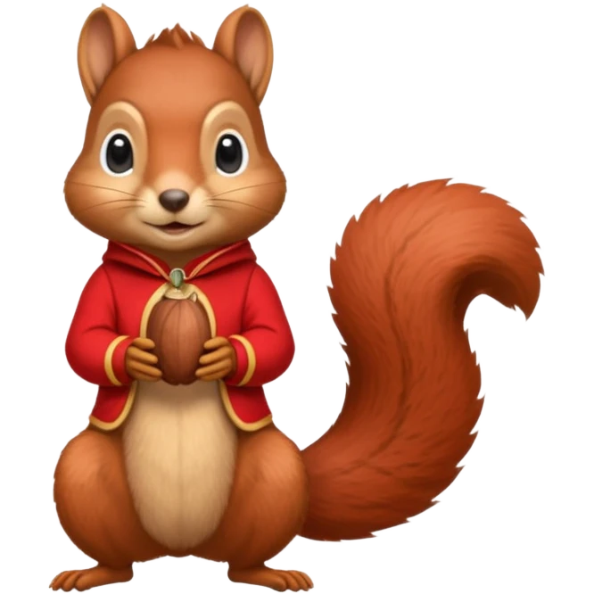 Thin and tall squirrel with nut, wearing red clothes emoji
