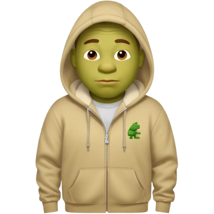 Shrek en tn avec une cagoule un jogging Lacoste avec un pull CP company emoji