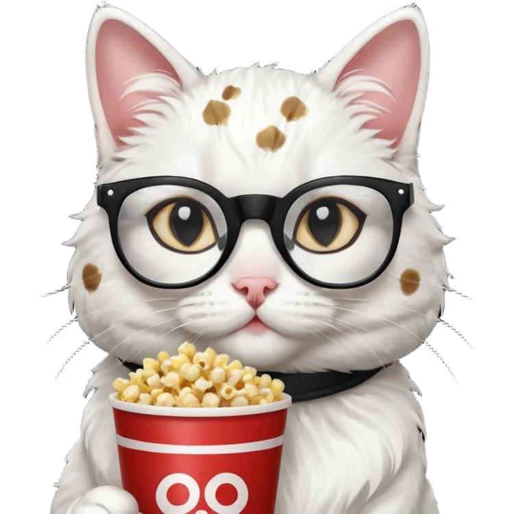 white and balck cat with with rapper popcorn with opticals emoji