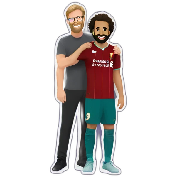 Full body Jurgen klopp hugging male Pregnant mo Salah with large baby belly emoji