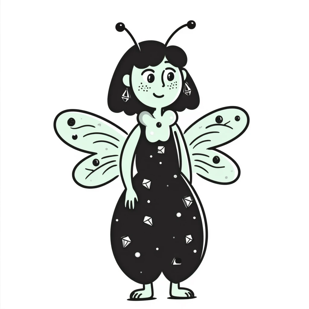 Mint green woman bee character with diamond decorations, rhinestone jewelry, and glittery sparkly details emoji