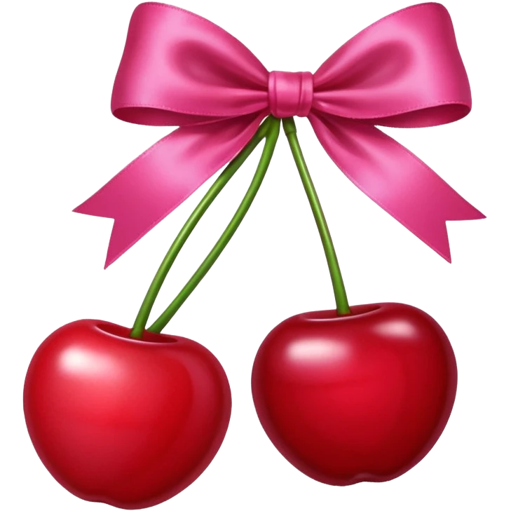 two cherrys with a pink bow on the stem emoji