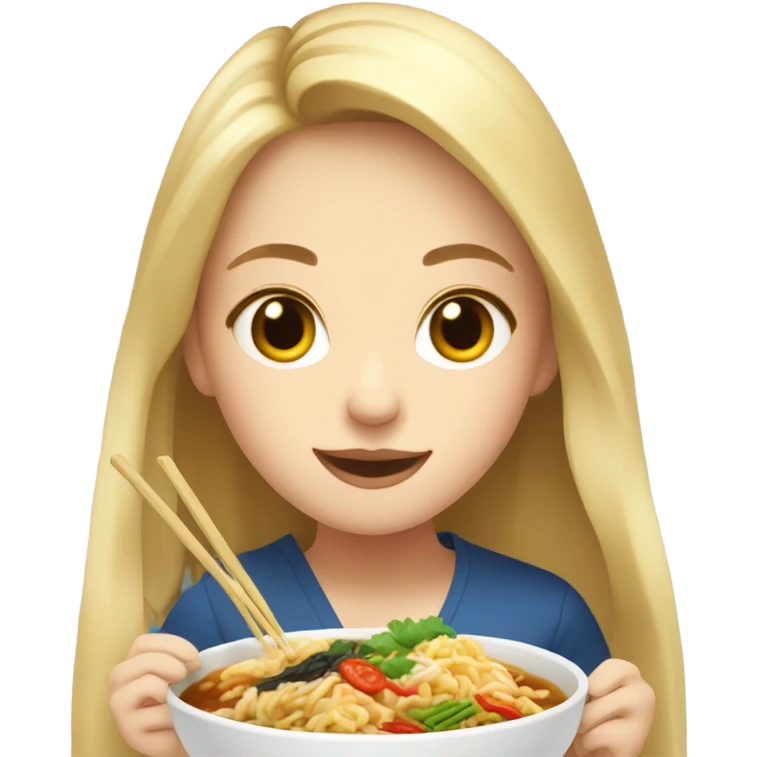  Blonde long hair girl eating Korean food emoji