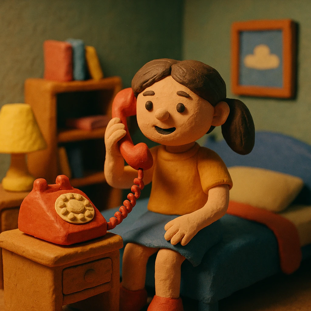 girl talking on telephone in her room emoji