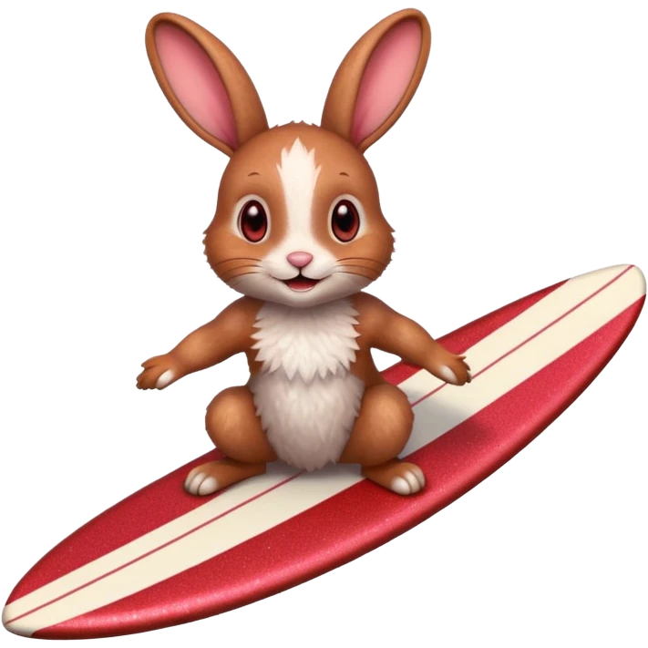 Surfing red glitter rabbit Happy  emoji