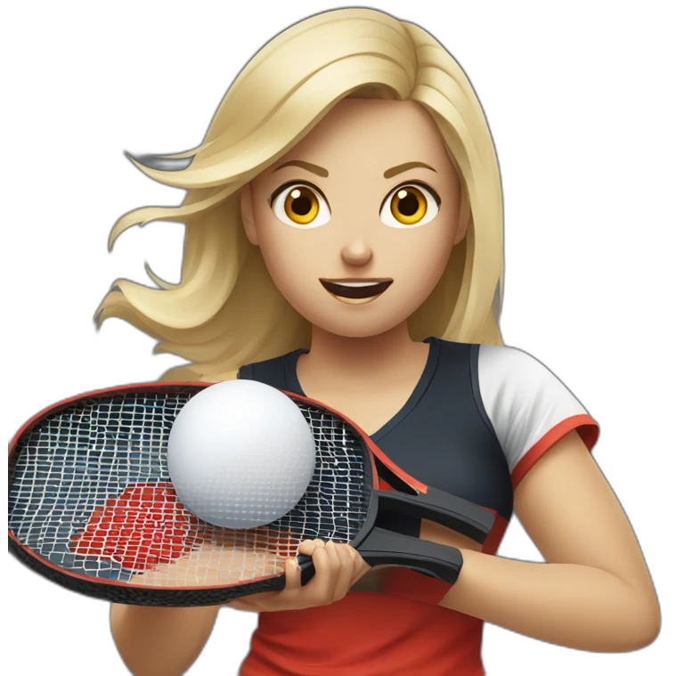 a blond women playing table tennis and she looks angry emoji