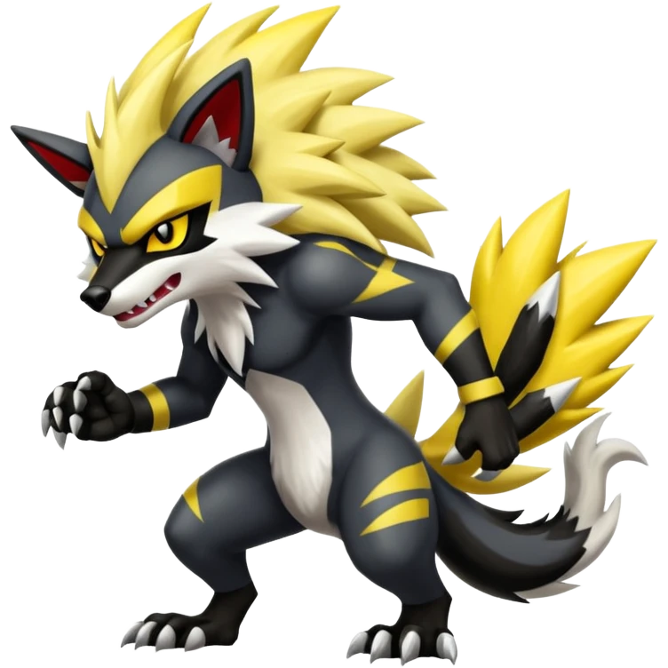 Shiny Anthropomorphic furry Badass cool Zeraora-Zoroark-Obstagoon-fusion emoji