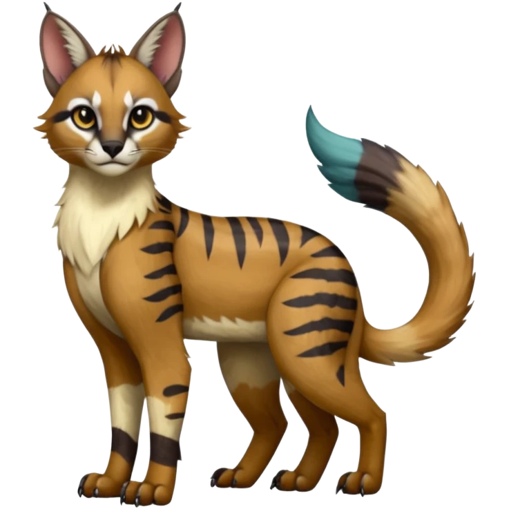 Realistic Colorful pale smoothie-colored nebula gradients-colored randomly-colored fruity glorious exotic neon vibrant zigzagged fantasy-caracal-civet-genet-sergal-vernid-Gryphon-Cacomistle-Trico-oncilla-animal-Fakémon-hybrid-fursona (full body), facial markings, (realism style) emoji
