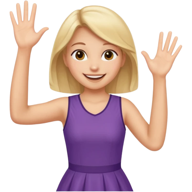 A girl in a jersey dress, waving both arms in pure joy. emoji