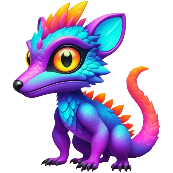 Tropical futuristic lush warm-colored neon Fakémon-Vernid-Trico-creature emoji
