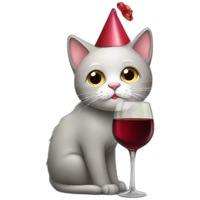 depressed tired kitty drinking wine and party hat on emoji