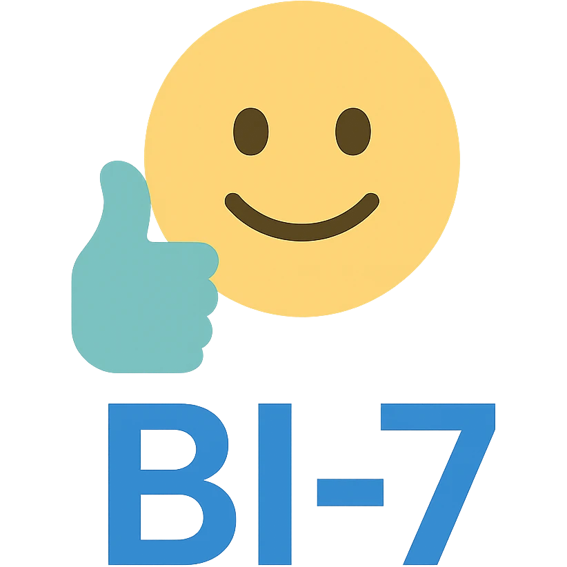 smiling face with thumb up, 'BI-7' text below in bold emoji