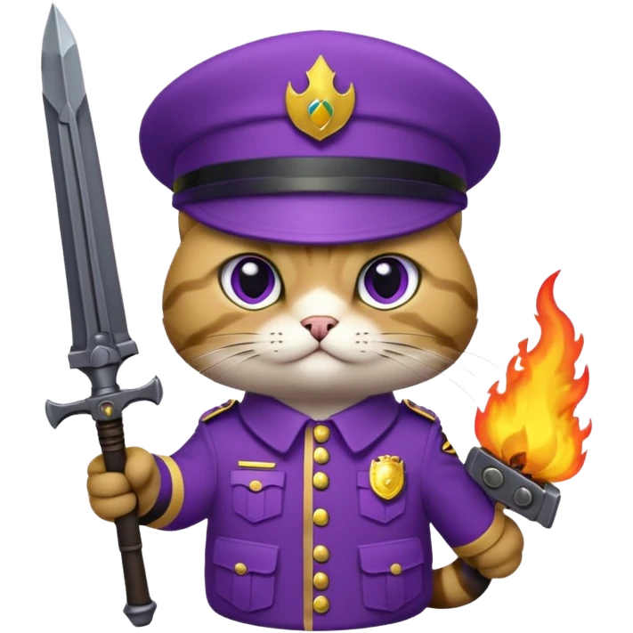 Un chat violet avec une arme a feu emoji