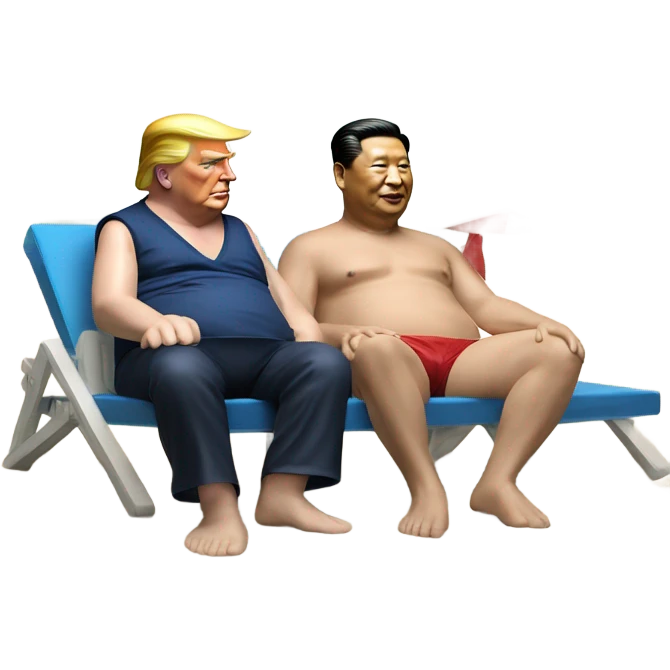Photorealistic Donald Trump and Xi Jinping at the beach by the pool together emoji
