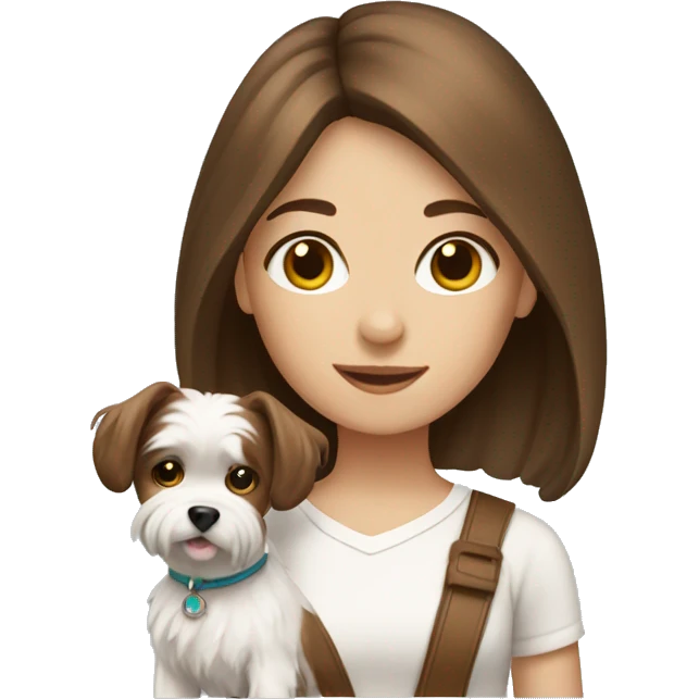 Brown hair girl with Maltese dog emoji