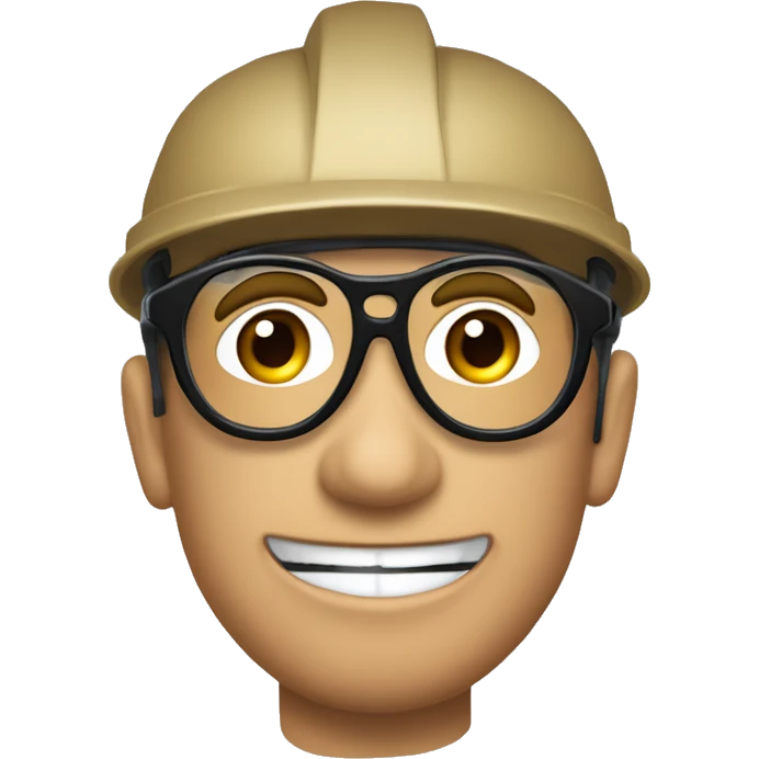 Quiero un emogi empresarial con un casco y lentes de seguridad con tapones auditivos, que dea color de piel claro, ojos marrones guapo emoji
