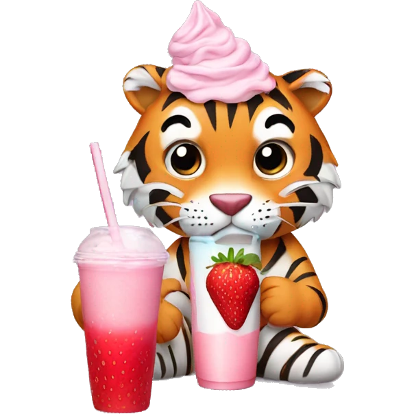 Tiger drinking a strawberry milkshake emoji