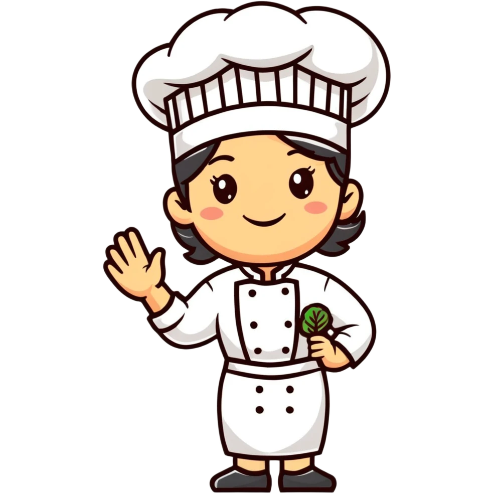 Italian woman chef in her 40's smiling wearing a chef uniform emoji