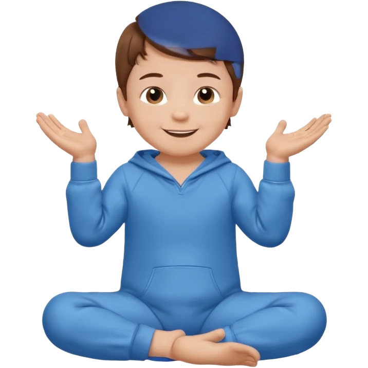 A smiling baby boy with brown hair, sitting down, moving its arms and hands. emoji