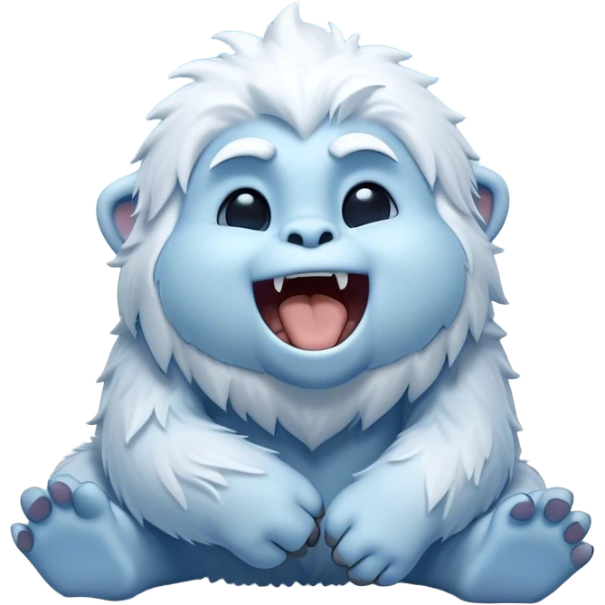 Cinematic Cute Yawning Yeti Portrait Emoji, with a charming, fluffy, snow-dusted figure in gentle whites and cool blues, head tilting back in a wide, endearing yawn with softly closed, peaceful eyes and a content little smile, simplified yet irresistibly adorable, highly detailed with a soft, frosty glow and outline capturing the serene slumber of a yeti! emoji