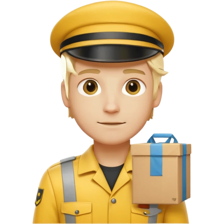 german delivery guy with yellow uniform and package with no hat emoji