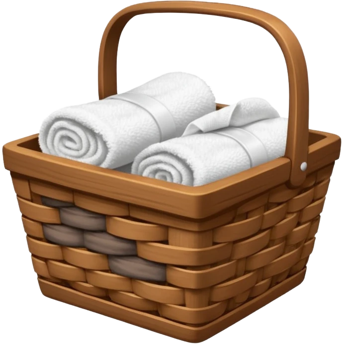 Realistic Brown wood basket with white towels emoji