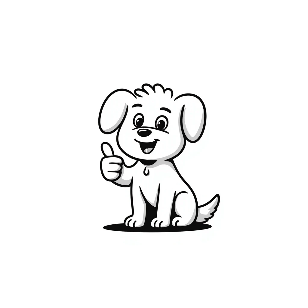 cartoon Maltese puppy giving a thumbs up, hand-drawn look emoji