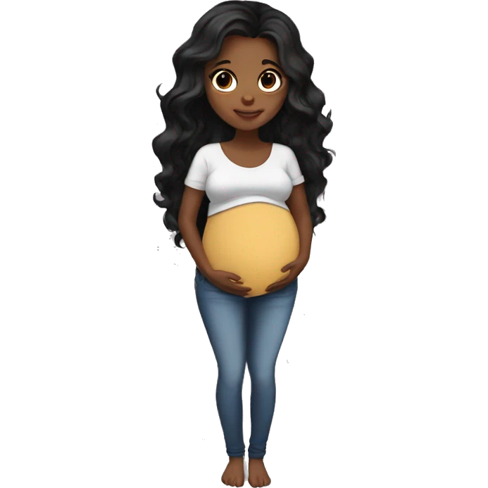 Pregnant girl brown skin long black hair brown eyes baby bump  emoji