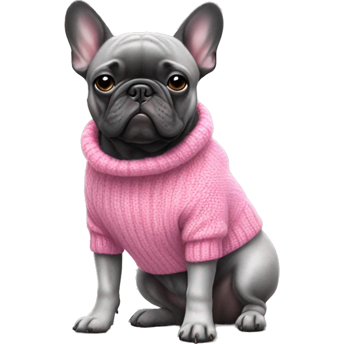 Black and grey french bulldog in pink sweater  emoji