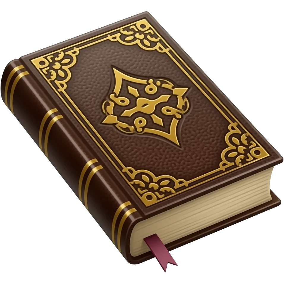 A vintage book emoji with leather cover and gold embossing, dark refined luxury aesthetic emoji
