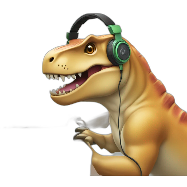 techsupport trex in headphones with micro emoji
