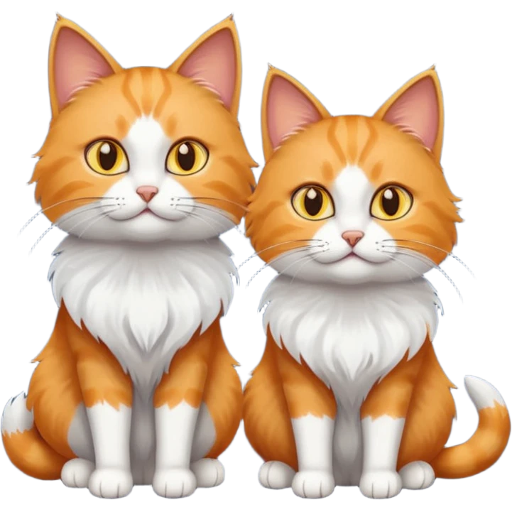 two cats, the first is orange with some white and the other is dark blueish grey, and both have yellow eyes emoji