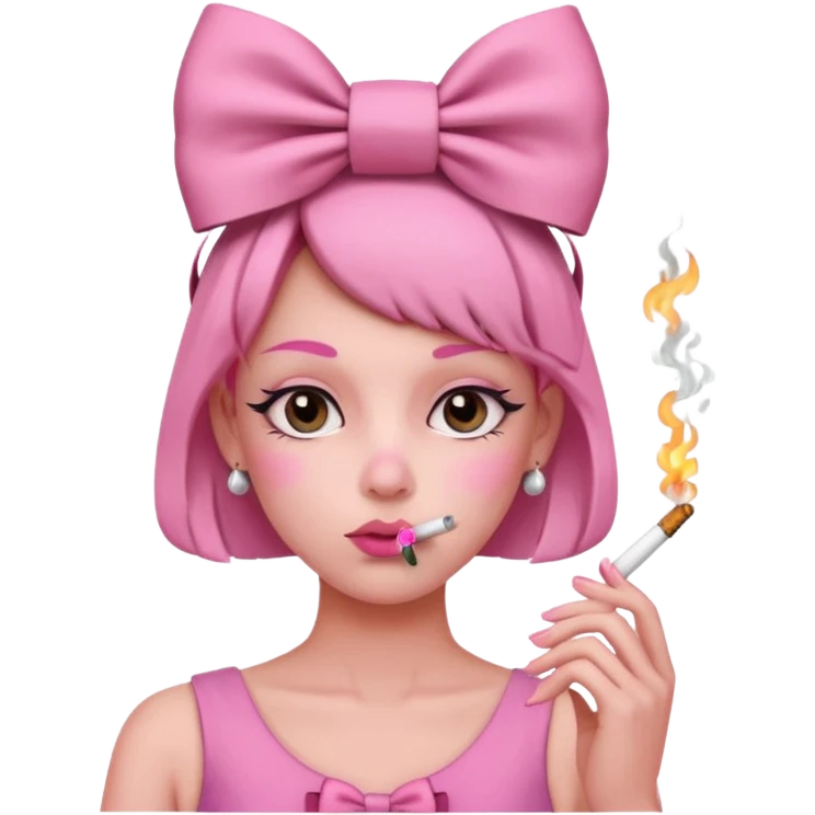 pink face with a bow on head looking innocent smoking a cigarette emoji