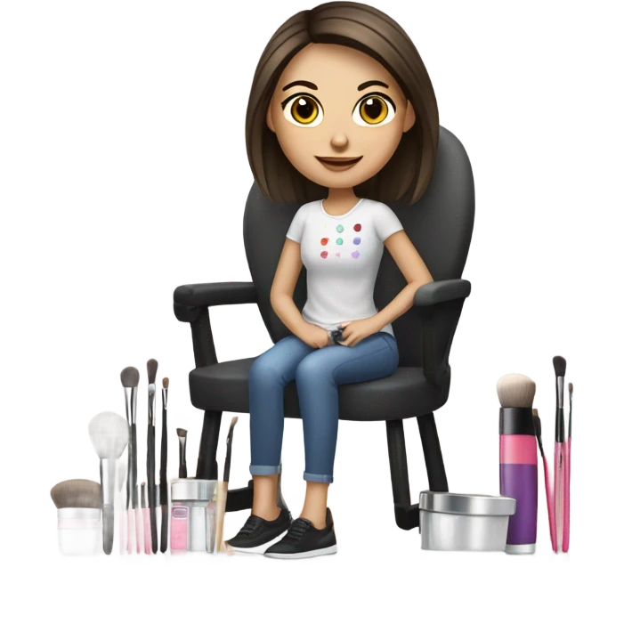 Makeup kit and brushes sitting in a chair a white brunette girl  emoji