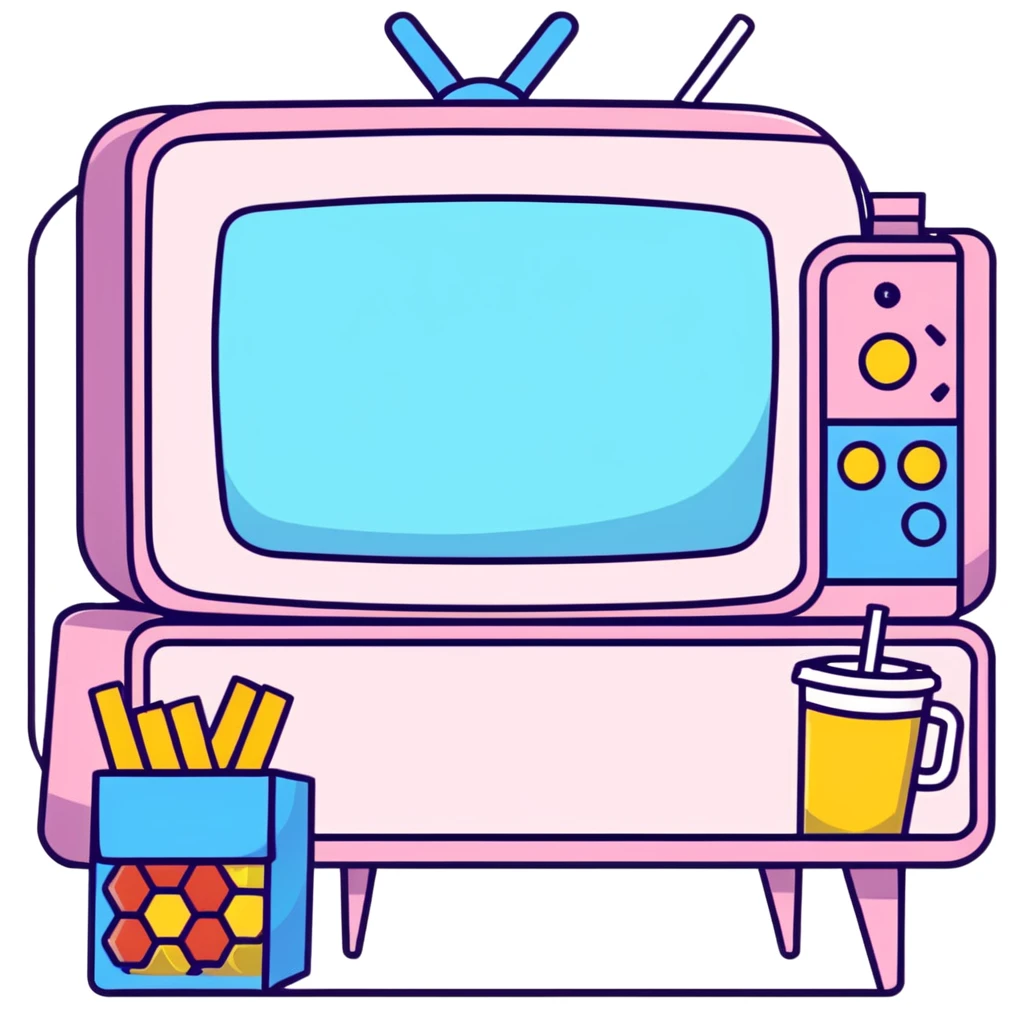 TV party with multiple characters, snacks, and decorations emoji
