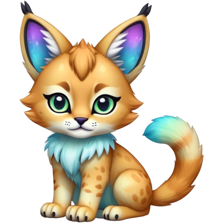 An iridescent transparent luminescent colorful chibi cute cool lynx-caracal-serval-fakemon-creature-hybrid emoji