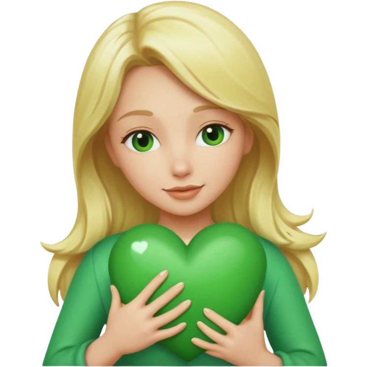 A hug emoji of a blonde women that hugs a green hearth emoji