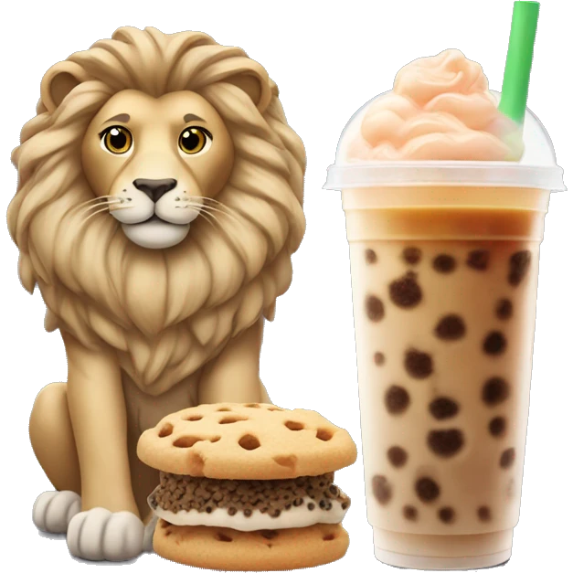 LION with cookie crumble and bubble tea emoji