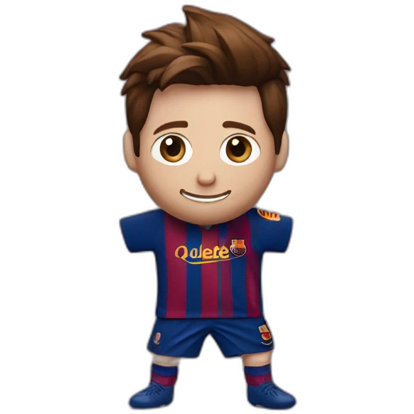 Messi dancing in a shiny women's dress with a Barcelona team shirt design emoji