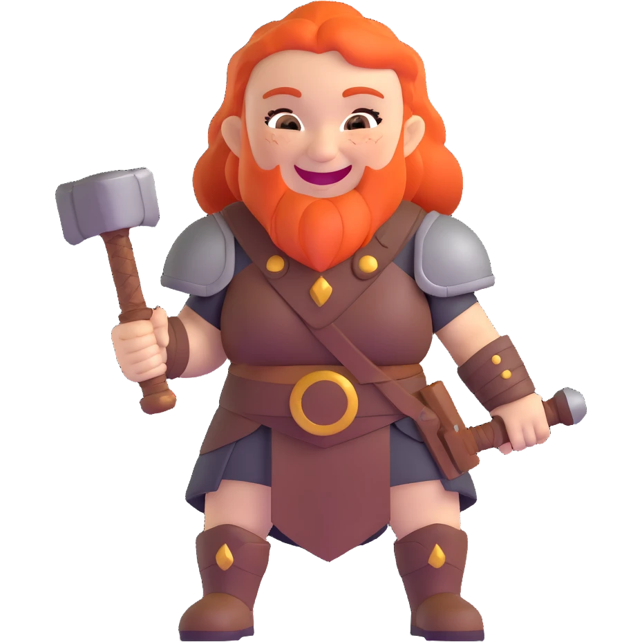 laughing female dwarf warrior from Lineage 2 with battle hammer emoji