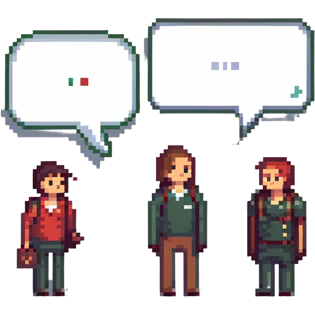 two people having a conversation, each with a speech bubble in a different language emoji